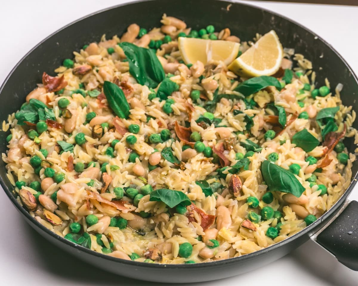 Lemon Orzo with Beans, Peas and Prosciutto - Recipe Image